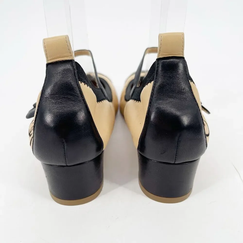 Chanel Retro y2k Beige & Black CC Cap Toe Leather Mary Jane Strap Heels EU 38.5